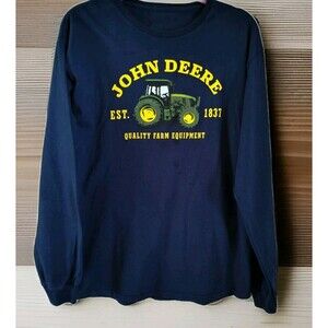 2 John Deere Men's Shirt Size L Short/Long Sleeve Blue/Black